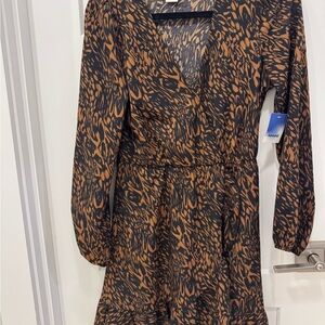 Abound Brown and Black Bishop Sleeve Sundress XS NWT